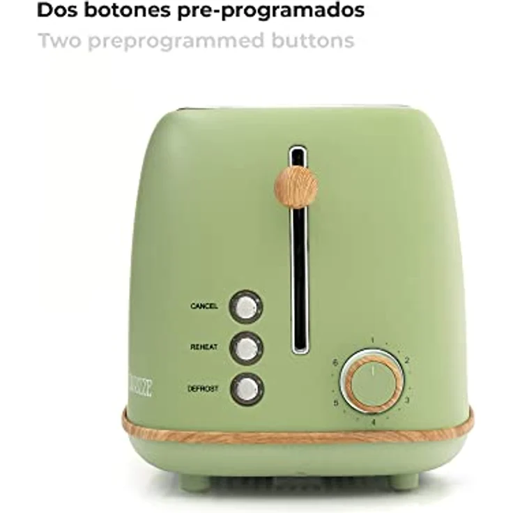 Caprizze Kaito Toaster, Doppelschlitz, extra breit, 6 Bräunungsstufen, Blumendekor, Holzeffekt, mattgrün – Bild 3
