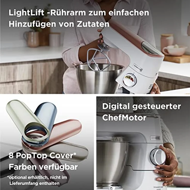 Kenwood KVC65.001WH Titanium Chef Baker Küchenmaschine, 1200W, 9 Geschwindigkeiten, 5 Liter Edelstahlschüssel, inkl. EasyWeigh-Waage, weiß, Serie: Titanium Chef Baker – Bild 4
