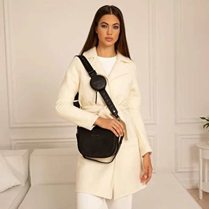 Bugatti Almata Schultertasche, elegante schwarze Handtasche mit verstellbarem Trageriemen und zusätzlichem Steckfach – Bild 6