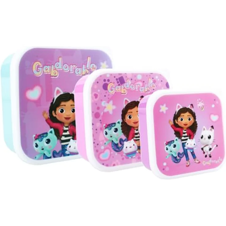 Gabby's Dollhouse 3-in-1 Lunchbox, Brotdose für Kinder mit 3 separaten Fächern, auslaufsicher und leicht zu reinigen, 12 cm x 12 cm x 6 cm – Bild 1
