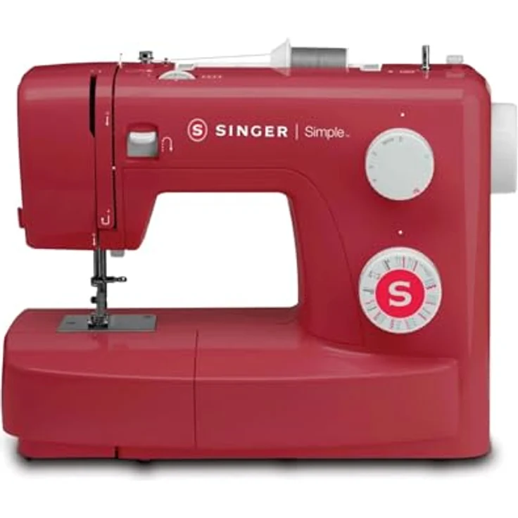 Singer Simple 3223, mechanische Einsteigernähmaschine mit 23 Stichprogrammen, vierstufigem Knopfloch und dunkelbeere Farbton – Bild 1