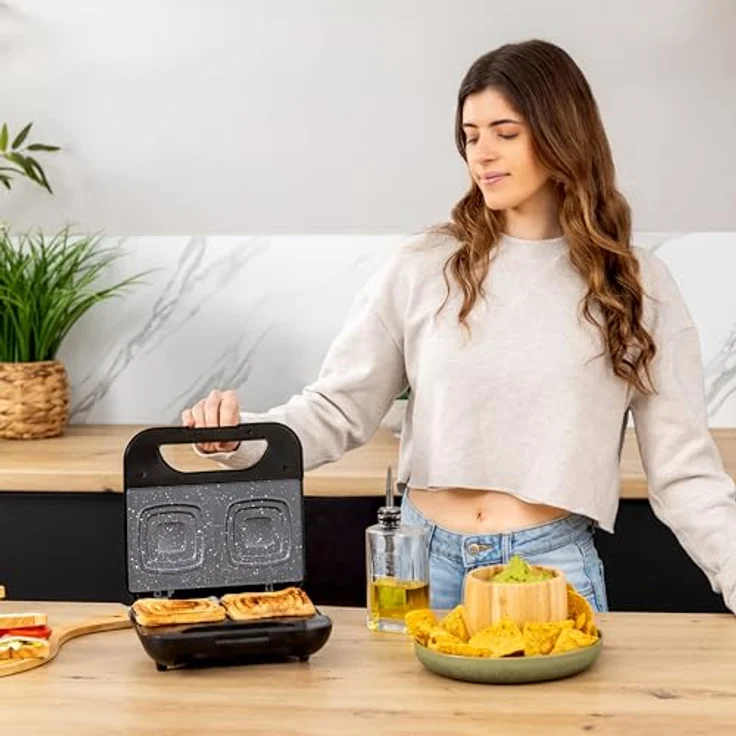 Cecotec Sandwichmaker Rock'nToast Square +, 800W, quadratische Platten, RockStone Steinbeschichtung, Edelstahl, PFOA-frei – Bild 3