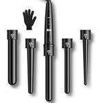ELEHOT-Store Lockenstab 5 in 1 LCD Keramikbeschichtung Multifunktions Austauschbare Welleneisen mit Handschuhe Lockenwickler Kit ET-W301, Turmalin und Keramik-Technologie, automatische Abschaltung, schwarz