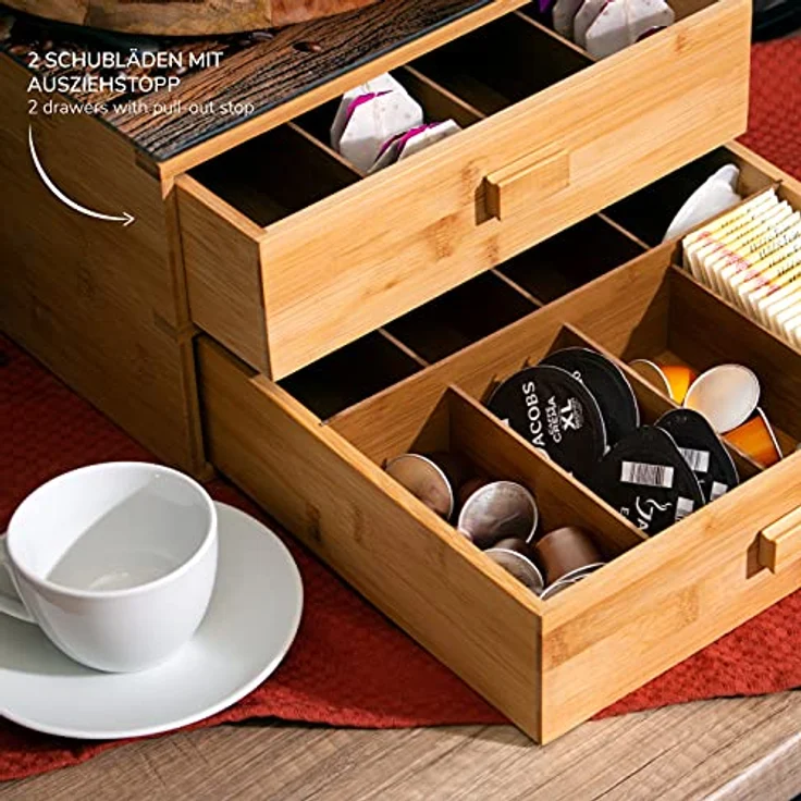bremermann Kaffeekapsel-Box aus Bambus mit dekorativer Glasplatte, 16 Fächer für Kaffeekapseln und Teebeutel, ca. 30 x 18,5 x 30 cm – Bild 5