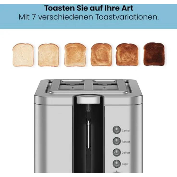 Chefman 2-Slice Pop-Up Stainless Steel Toaster w- 7 Shade Settings Extra Wide Slots for Toasting Bagels, Defrost-Reheat-Cancel Functions, Removable Crumb Tray, 850W, 120V, Silver – Bild 5