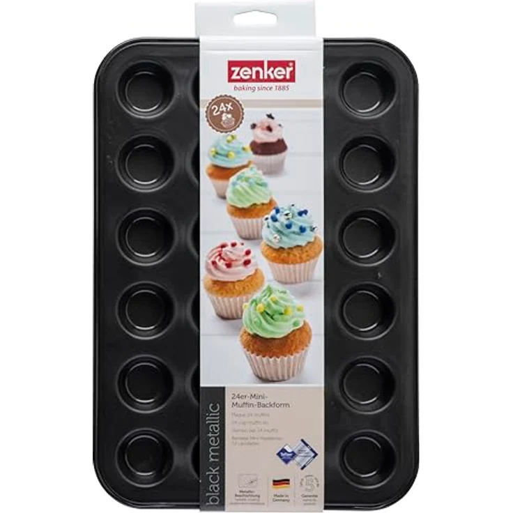 Zenker Mini-Muffinform 24er Backblech (Ø 4,5 cm), für saftige mini Muffins & Cupcakes, Muffinblech, flach & antihaft-beschichtet, Maße: 38,5 x 26,5 x 2 cm – Bild 8