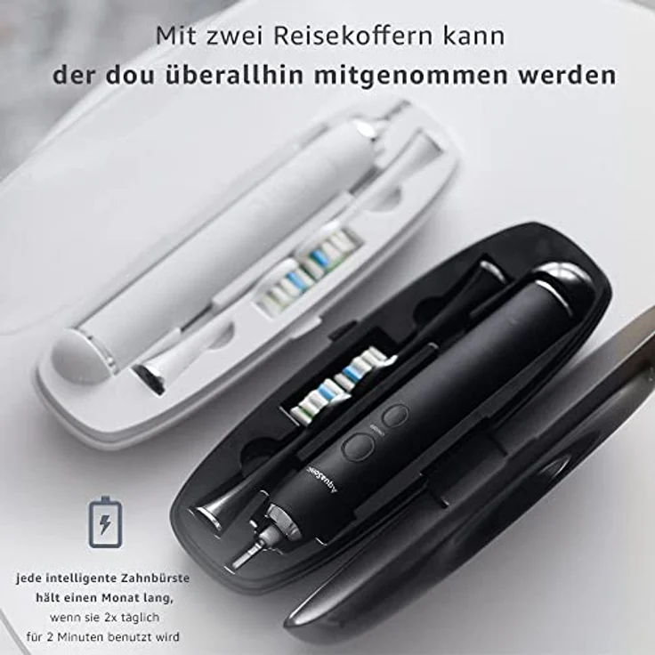 AquaSonic DUO PRO – Extra Aufheller 40.000 VPM Elektrische Intelligente Zahnbürsten - 4 Modi mit Smart Timer - UV Säuberung & Kabellose Aufladestation - 10 ProFlex Bürstenköpfe & 2 Reiseetuis – Bild 5