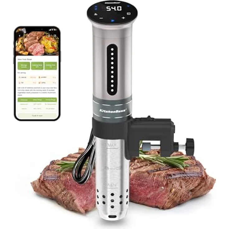 KitchenBoss Sous Vide Stick Garer, 1100W Präzisionskocher mit Wi-Fi App-Steuerung, IPX7 wasserdicht, LED Touch Display, ultra-leise Tauchzirkulator – Bild 1
