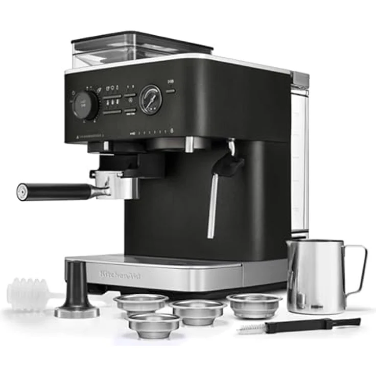 KitchenAid Kaffeehalbautomat KitchenAid halbautomatische Espressomaschine mit Gratmahlwerk, Edelstahlgehäuse – Bild 2