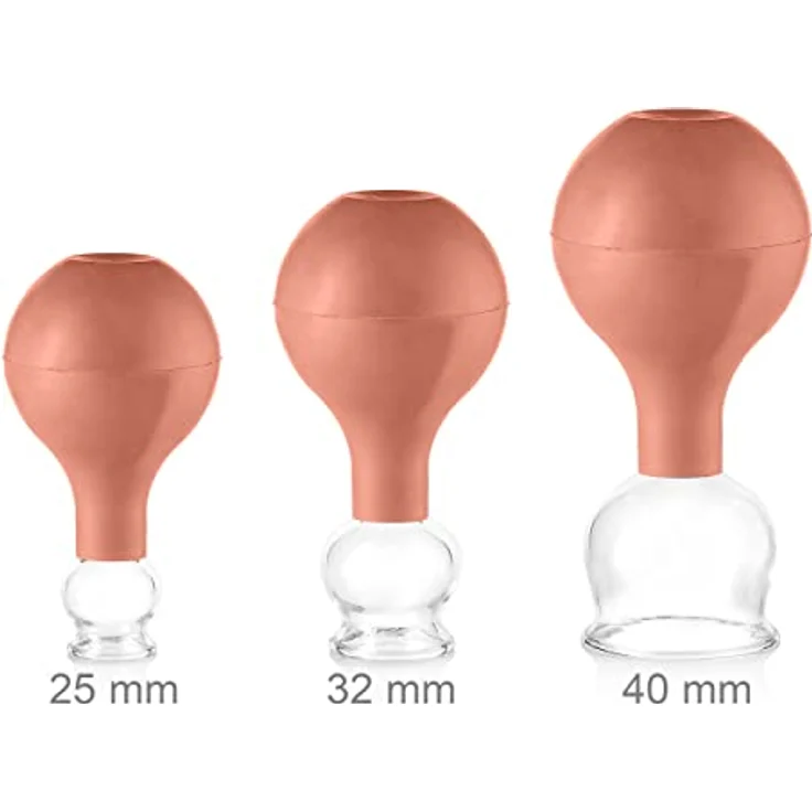 pulox Schröpfglas aus Echtglas 3er-Set inkl. Saugball 25 mm, 32 mm & 40 mm, Braun – Bild 2