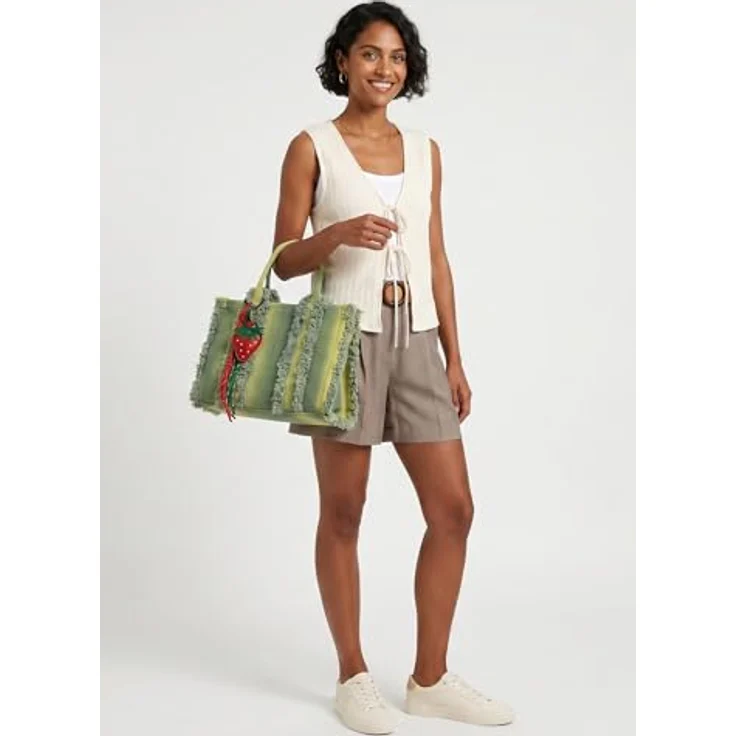 SURI FREY Shopper SFY Kally, zweifarbiger City Shopper mit Fransen und Innentaschen, beige/grau – Bild 2