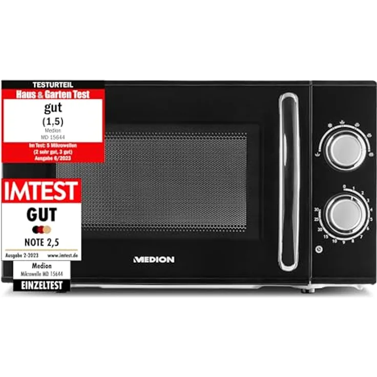 MEDION Mikrowelle, ca. 700 Watt Leistung, ca. 17 Liter Kapazität, 6 Stufen, Auftaufunktion, MD 15644, schwarz