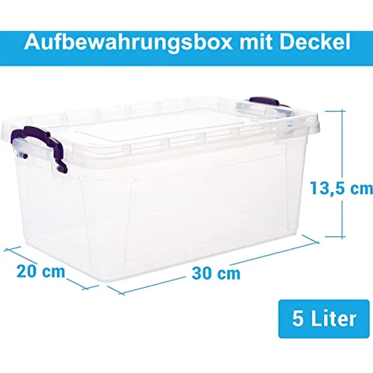Aufbewahrungsbox mit Deckel und Griff, 5 Liter, 4 Stück - Stapelbare Plastikbox aus lebensmittelechtem Kunststoff, Made in EU, transparent – Ideal für Küche & Haushalt, Platzsparend & BPA-frei – Bild 2