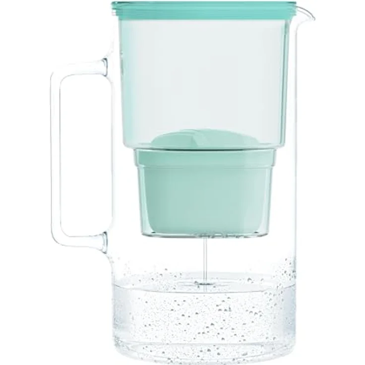 Wessper Crystaline 3L Wasserfilterkanne aus Glas, Inkl. 1 AquaMax Filter, Reduziert Kalk und Chlor, Minze – Bild 2