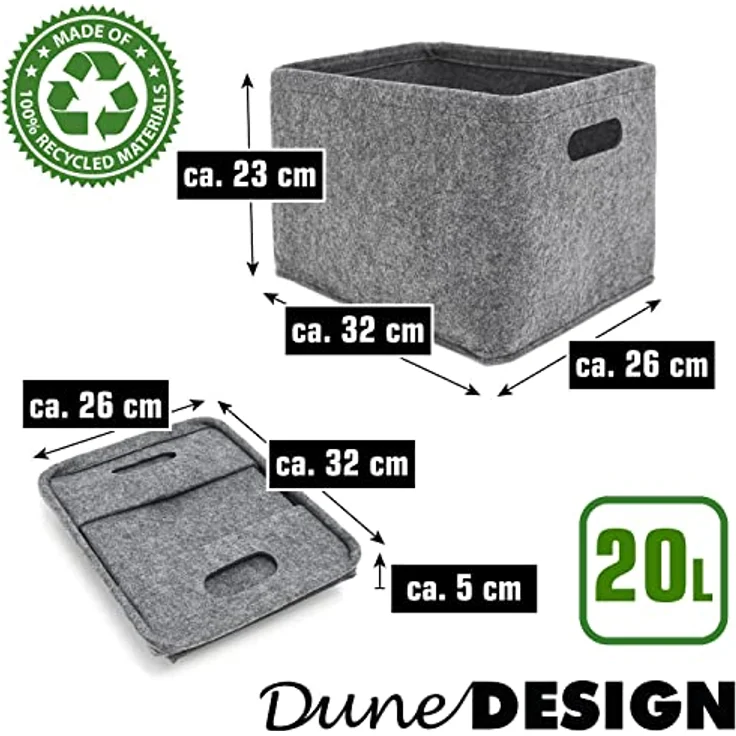 DuneDesign 2er Set: 100% Recycling Filz Aufbewahrungsbox 32x26x23 Organizer Filz Aufbewahrungskorb Faltbar Aufbewahrungskörbe für Regale Filz Korb Aufbewahrung Korb für Treppe Anthrazit Storage Basket – Bild 2