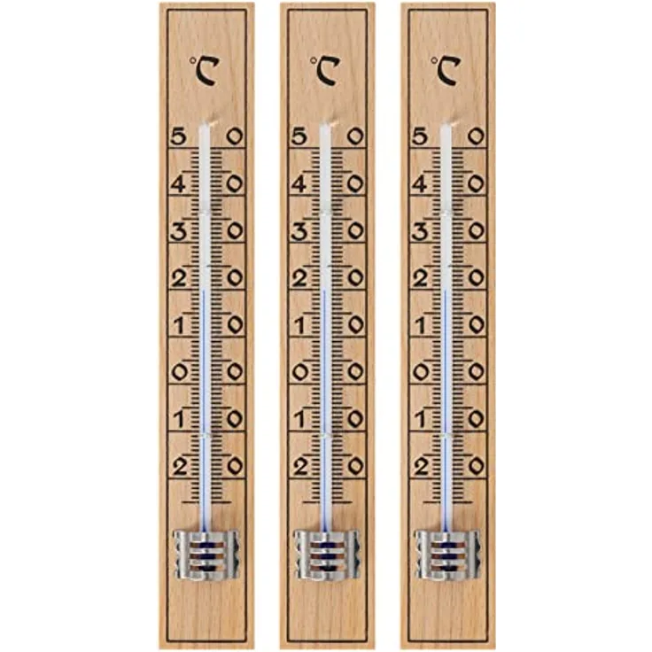 Lantelme® 3 Stück Zimmerthermometer analoges Holz Thermometer aus deutscher Herstellung Buchenholz auch für Außen und Innen (3)