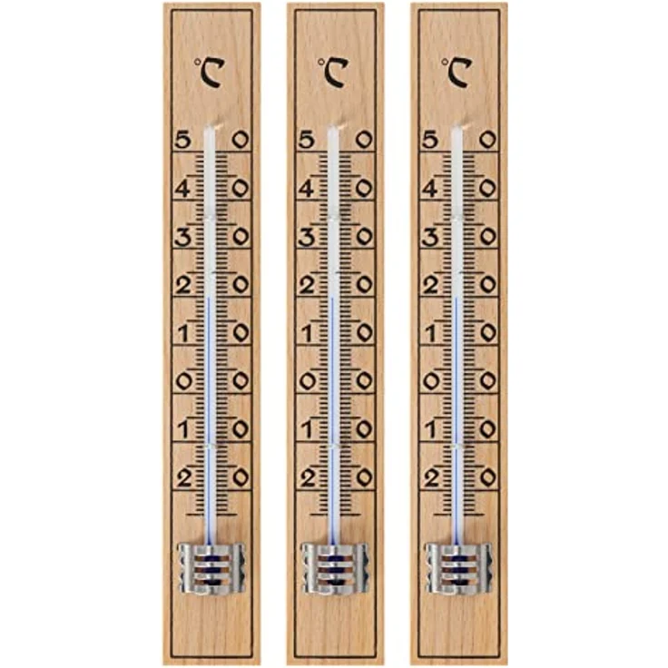 Lantelme® 3 Stück Zimmerthermometer analoges Holz Thermometer aus deutscher Herstellung Buchenholz auch für Außen und Innen (3) – Bild 1
