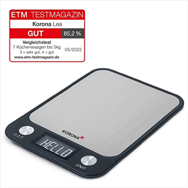 Korona Lea 70250 Küchenwaage, max. Tragkraft 5kg, Zuwiegefunktion, inkl. Batterien, Abschaltautomatik, silber – Bild 2