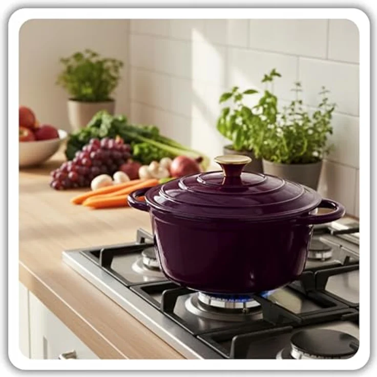 Torvon Bräter Gusseisen-Topf emailliert 22 cm, Farbe Aubergine, ideal für Ofen und Herd – Bild 7