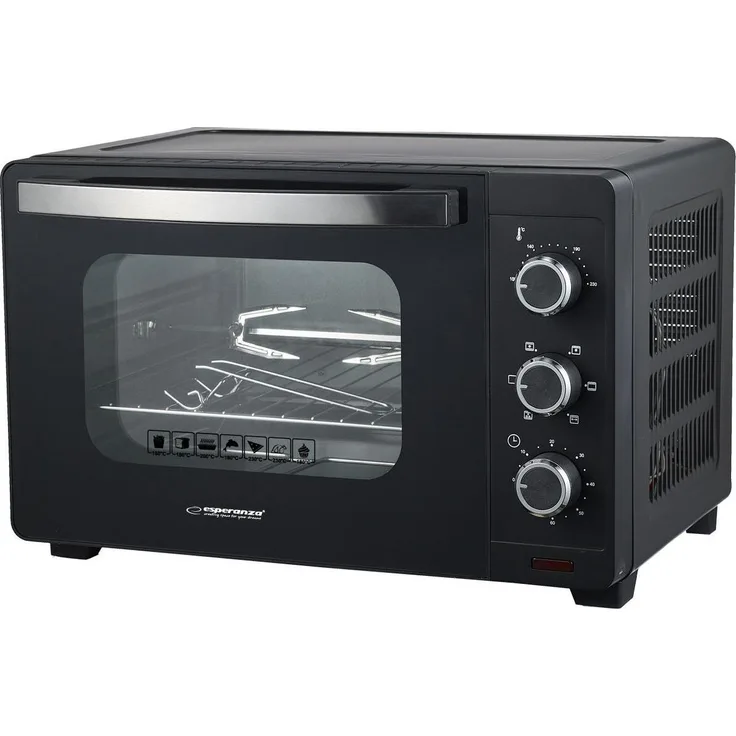 Esperanza EKO006N Mini-Backofen, 25 l, 1600W, mit Konvektion und Spiess, Schwarz