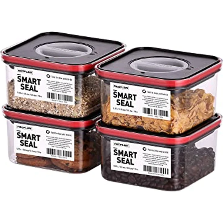 Neoflam®-Smart Seal Vorratsdosen-Set 4tlg. BPA-frei, luftdicht, spülmaschinenfest, schwarz/rot, Aufbewahrungsbox für Nüsse & Süßes - 4x 0.55L – Bild 1