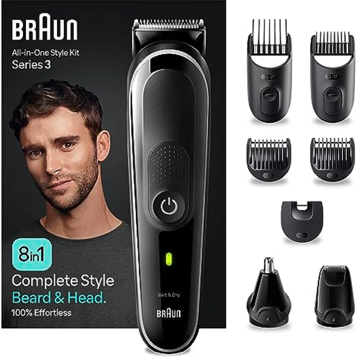 Braun All-In-One Bartpflege Bodygroomer Set, 8-in-1 Barttrimmer, Trimmer/Haarschneider Herren, Haarschneidemaschine, wasserdicht, 80 Min. kabellose Laufzeit, Geschenk Mann, MGK3440 – Bild 1