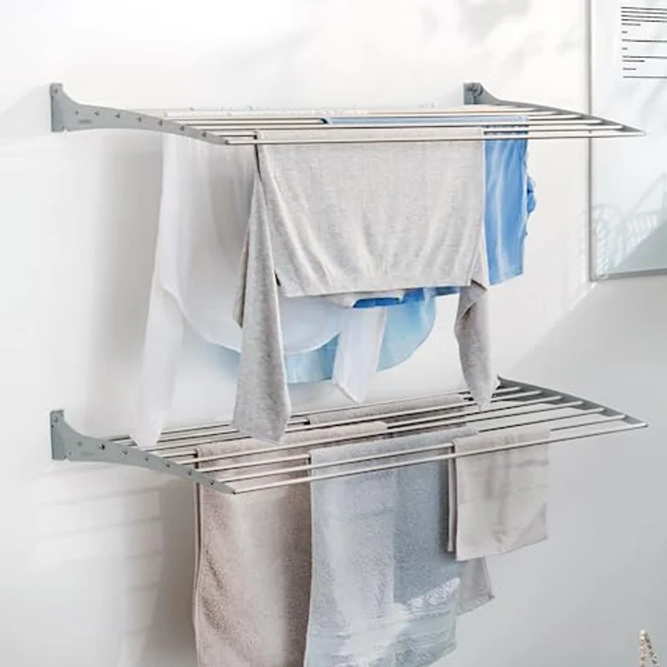 Foxydry Foxydry Fold Wäscheständer für die Wand, vertikaler Wäscheständer aus Aluminium und Stahl (Grau, 2X 60 cm) – Bild 2