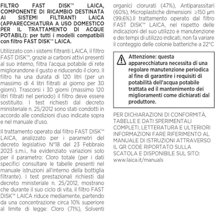 Laica Fast Disk, patentiertes Aktivkohle-Patent, 100% Made in Italy, Sofortfilter, Lebensdauer 1 Monats-120 L, Packung mit 6 Filtern, 6 Stück – Bild 8