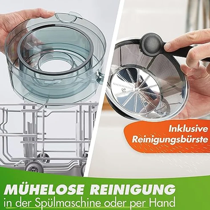 Nutrilovers QUICK-JUICER, Zentrifugalentsafter Edelstahl, 800W, 2 Geschwindigkeiten, XXL-Einwurf für ganze Früchte, BPA-frei, inkl. Trinkflasche & Rezeptbuch – Bild 5