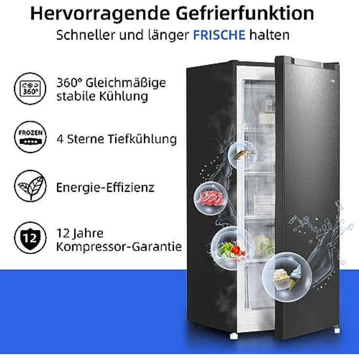 CHIQ Gefrierschrank FSD160D4E, 145L mit wechselbarem Türanschlag, sehr leise 41dB, manuelle Abtauung, 126 x 54 x 55 cm, 12 Jahre Garantie auf den Kompressor* – Bild 3