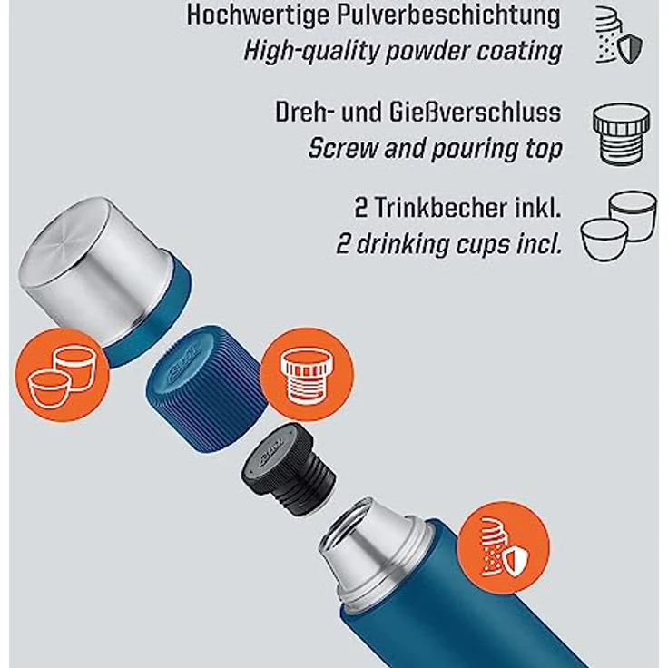 Esbit Thermoflasche Sculptor, isolierte Edelstahlflasche für warme und kalte Getränke, 1000 ml, Polar Blue – Bild 3