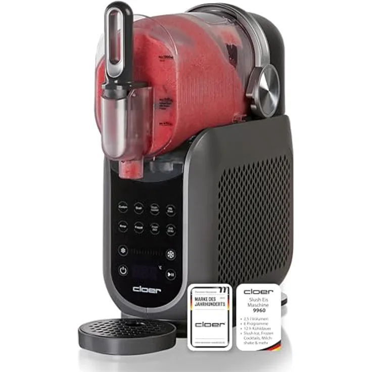 Cloer 9960 Slush Eis Maschine, 2,5 l Volumen, 6 Programme, Touch-Bedienung für Slush Ice, Frozen Cocktails & Milchshakes, 200 W