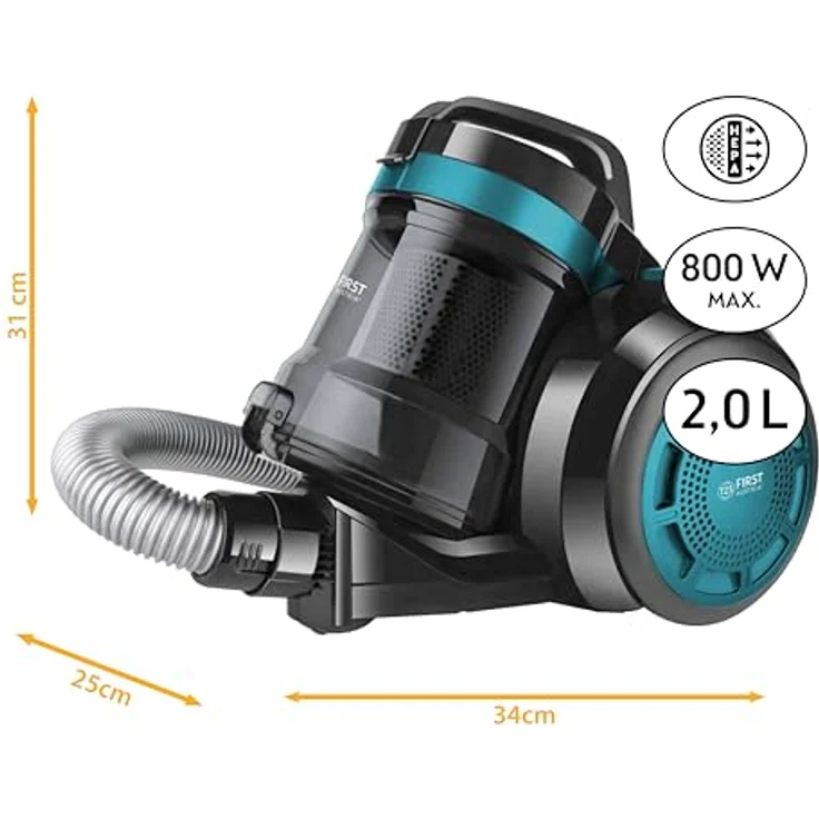 TZS FIRST AUSTRIA Bodenstaubsauger, 800 W, Beutellos, HEPA Filter, 2L, Petrol/Schwarz – Bild 2