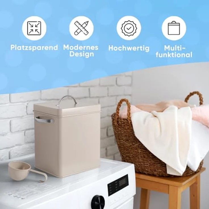 Björn&Schiller Waschpulver Aufbewahrungsbox 6,5 L, Waschmittel Aufbewahrung, Metall Waschmittelbox, Waschmittelbehälter mit Dosierer, Box für Spülmaschinenpulver, Geschirrspülpulver Behälter - Preisvergleich – Bild 2