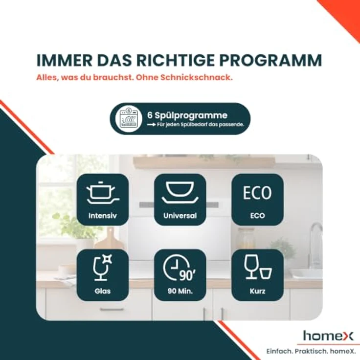 homeX GST6AD-S Mini Geschirrspüler, 6 Programme, AquaStop, für 6 Maßgedecke, Silber – Bild 8