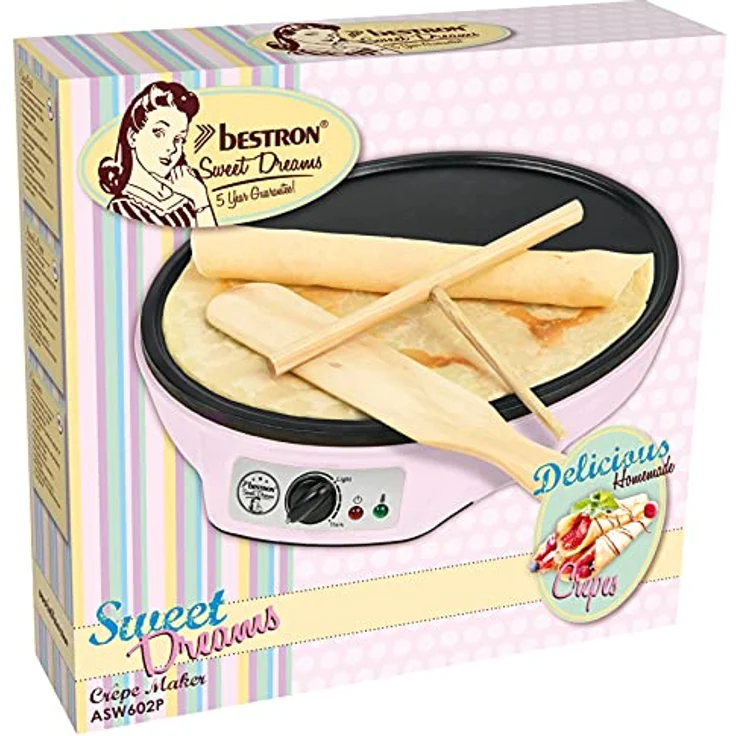Bestron ASW602P Crêpes Maker, im Retro Design, 1000W, Ø 30 cm, antihaftbeschichtet, inkl. Teigverteiler, rosa – Bild 6