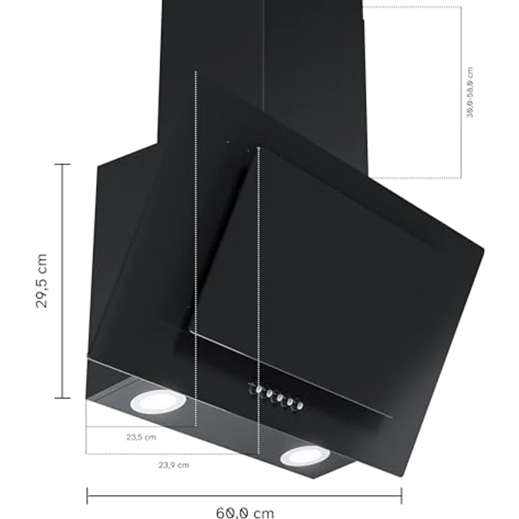 HEINRICHS Dunstabzugshaube, 60cm Abluft/Umluft-Dunstabzugshaube, 300m³/h Saugkraft, LED Beleuchtung, Schwarz – Bild 2