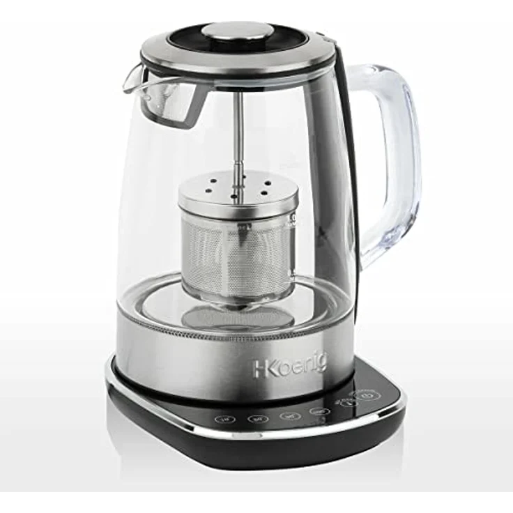 H.Koenig Wasserkocher TI600 Teekocher mit Temperatur-Regelung, 2200 W, Glas & Edelstahl, 1,5 Liter, 4 Temperaturen – Bild 2