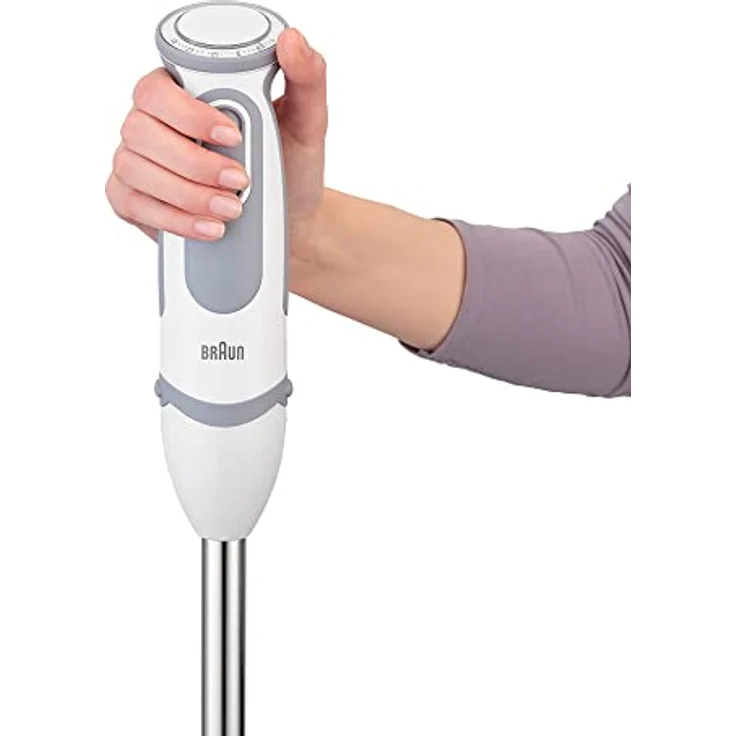 Braun MQ5207WH 5V MultiQuick Stabmixer,1000W, 21 Geschwindigkeiten, POWERBell Plus, EasyClick, SPLASHControl, inkl. Schneebesen, Messbecher, Gemüsestampfer, weiß-grau – Bild 5