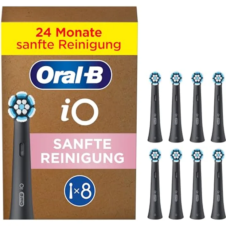 Oral-B iO Sanfte Reinigung, Original Aufsteckbürsten, geeignet für empfindliches Zahnfleisch, Schwarz, 8 Stück