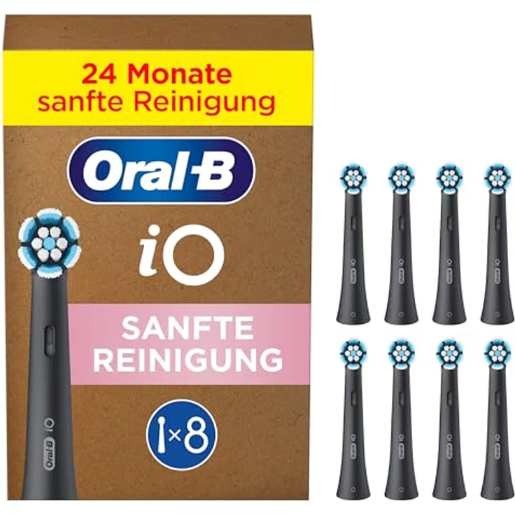 Oral-B iO Sanfte Reinigung, Original Aufsteckbürsten, geeignet für empfindliches Zahnfleisch, Schwarz, 8 Stück – Bild 1