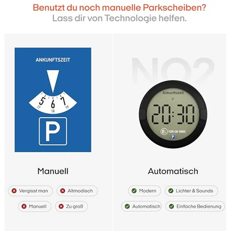 OOONO P-DISC NO2, Elektronische Parkscheibe mit automatischer Zeiteinstellung, zugelassen vom KBA, 2 Jahre Batterielaufzeit, elektrisch – Bild 5