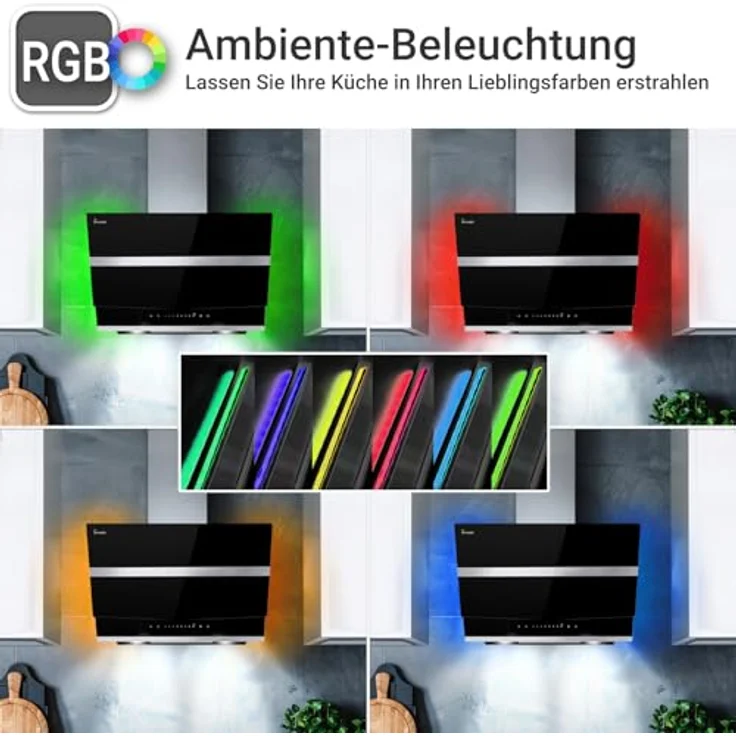 KKT KOLBE HERMES9005SM, Dunstabzugshaube 90cm mit RGBW Ambiente Beleuchtung und 9 Leistungsstufen – Bild 2