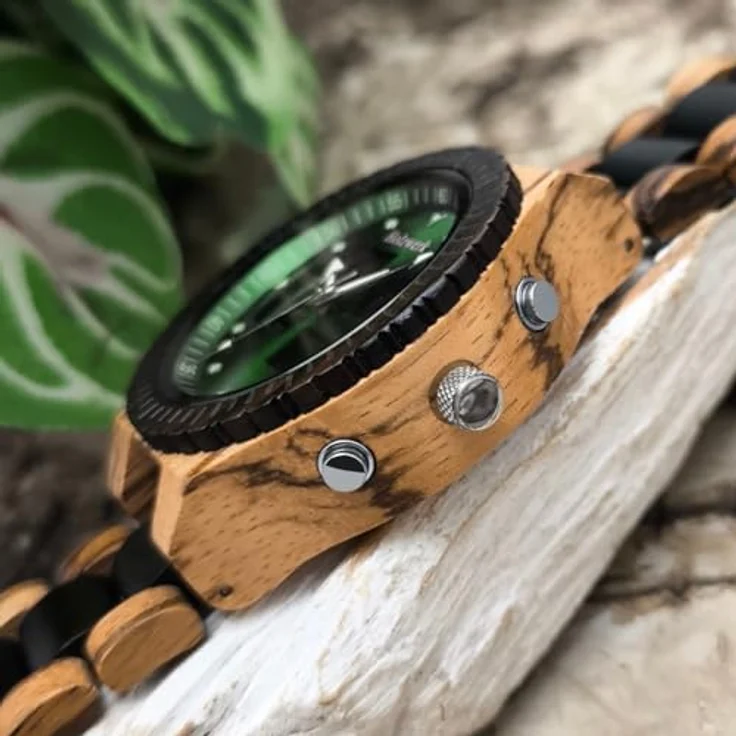 Holzwerk Germany Handgefertigte Designer Herren-Uhr Öko Natur Holz Analog-Led Armbanduhr Led Braun Schwarz – Bild 4
