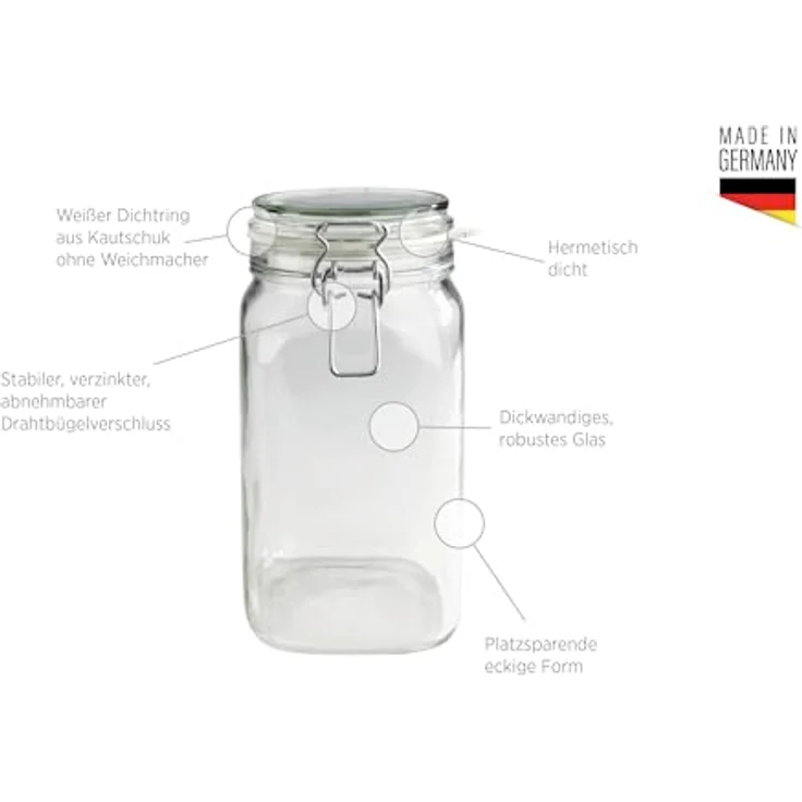 MÄSER 925341 Gothika, Einmachgläser 1,45 l, 6er Set, made in Germany, Vorratsgläser mit Deckel und Drahtbügel zum luftdichten Aufbewahren, Einkochen und Einlegen, Glas, transparent – Bild 2