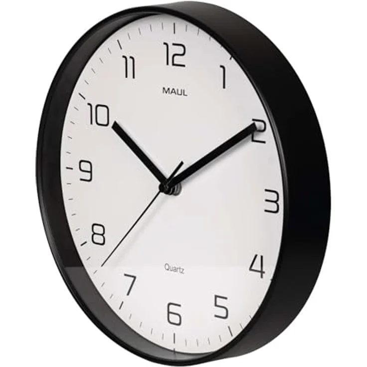 Maul 9051690 Quarz Wanduhr, 25cm x 4cm, modernes Design, mattschwarzer Kunststoffrahmen, schleichender Sekundenzeiger, leise, Ziffernblatt in Weiß – Bild 4