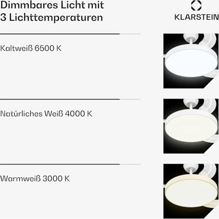 Klarstein AirFold Deckenventilator mit Beleuchtung, Smart App Steuerung, Einziehbare Flügel, Dimmbares LED-Licht, Fernbedienung, Leise, 107cm, Weiß – Bild 3