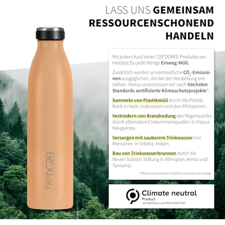 720°DGREE Trinkflasche Doppelwandig Edelstahl 500ml Isolierflasche milkyBottle light peach matt – Bild 5