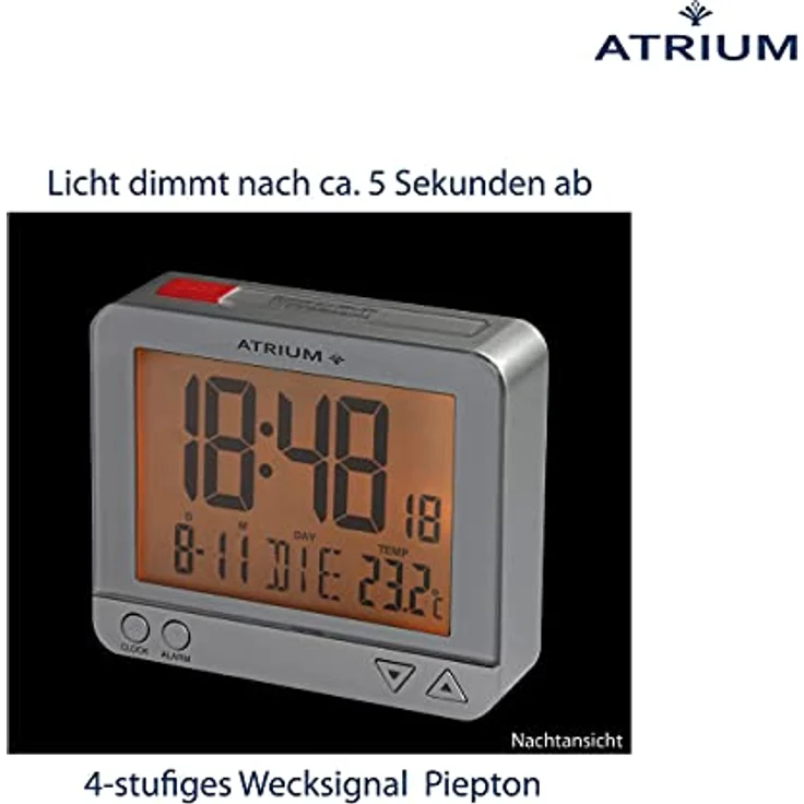 Atrium Funkwecker A760-19, Digitalwecker mit Innentemperaturanzeige, roter Beleuchtung und Schlummerfunktion – Bild 5