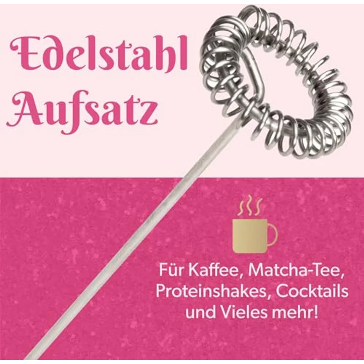 FACKELMANN Paris Hilton Milchaufschäumer aus Edelstahl und Kunststoff - Kompakt, leistungsstark & ideal für unterwegs, inkl. 2 AA Batterien, Pink – Bild 4